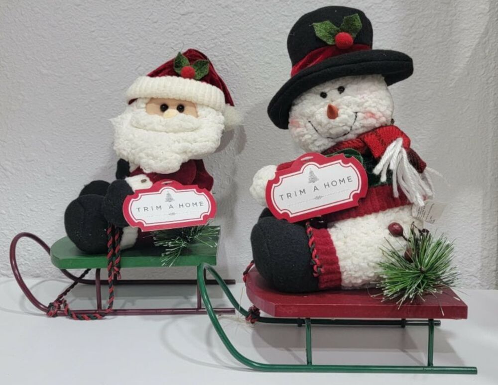 2016 Trim A Home Christmas Decoration Decor Santa Claus and Snowman w/ Sleigh